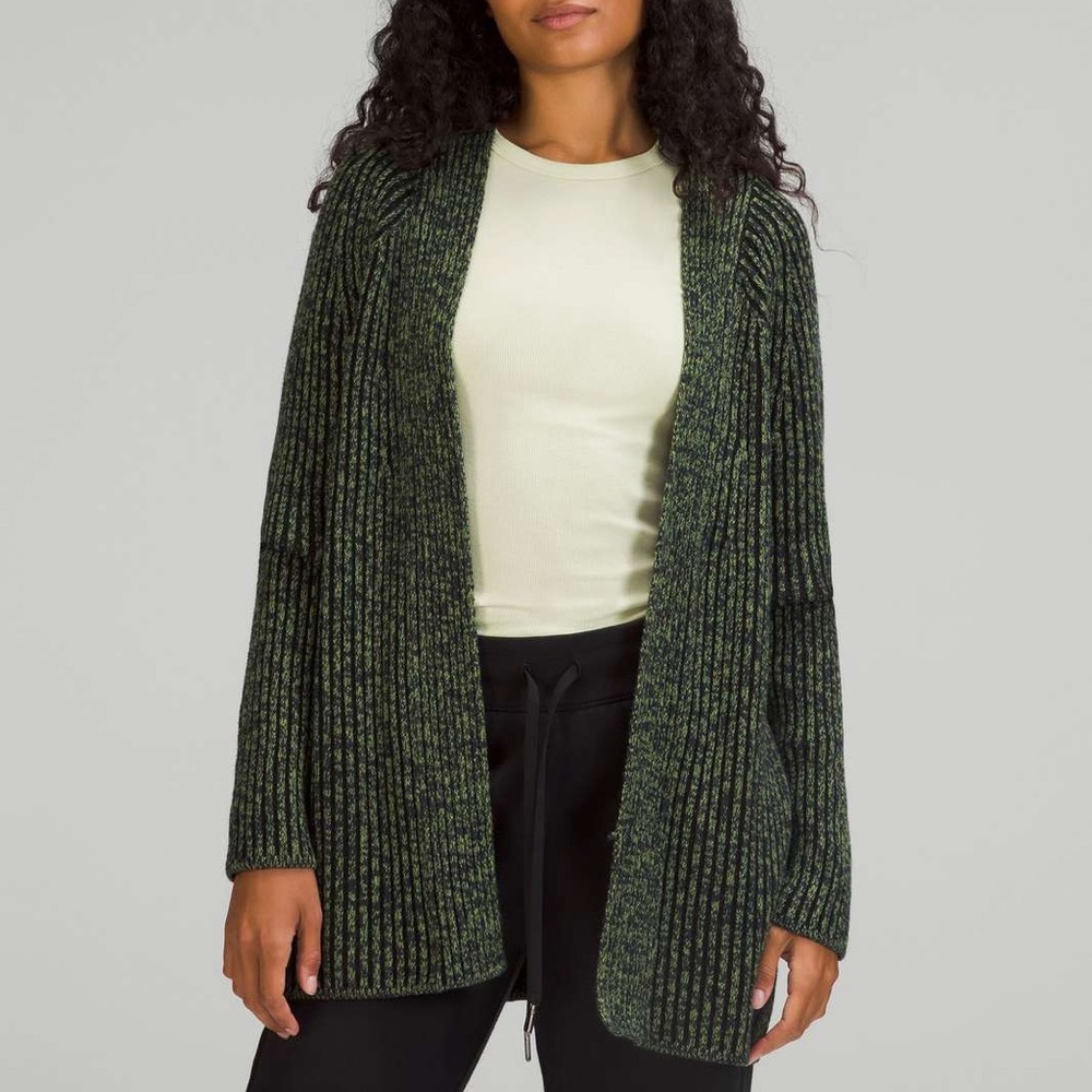 Lululemon Cotton-Cashmere Blend Sweater Wrap in Green Foliage True Navy Black‎